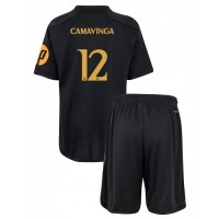 Fotbalové Dres Real Madrid Eduardo Camavinga #12 Dětské Alternativní 2023-24 Krátký Rukáv (+ trenýrky)